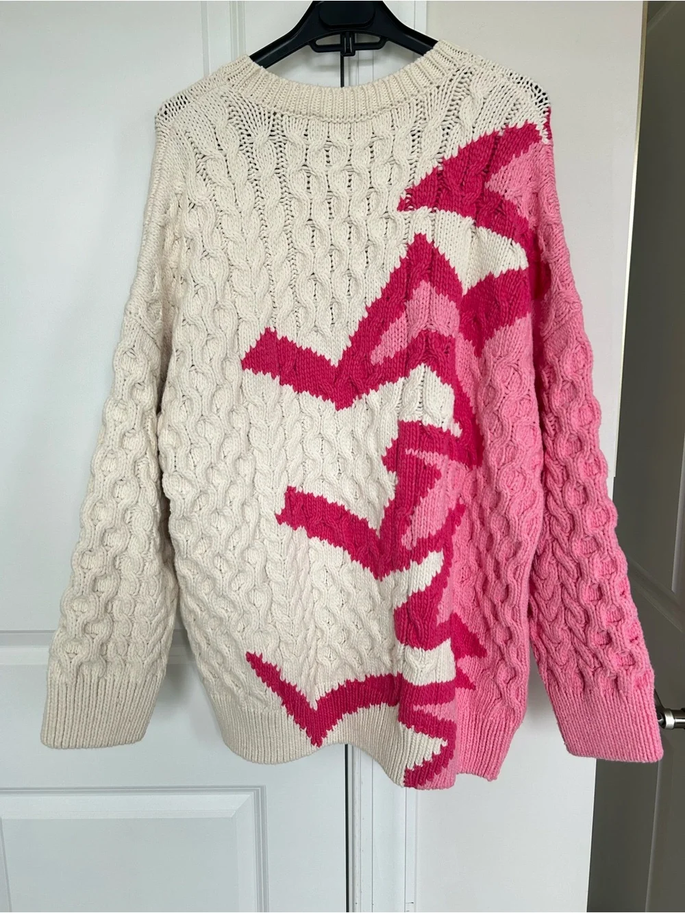 Zara Cream & Pink Cable-Knit Oversized Sweater